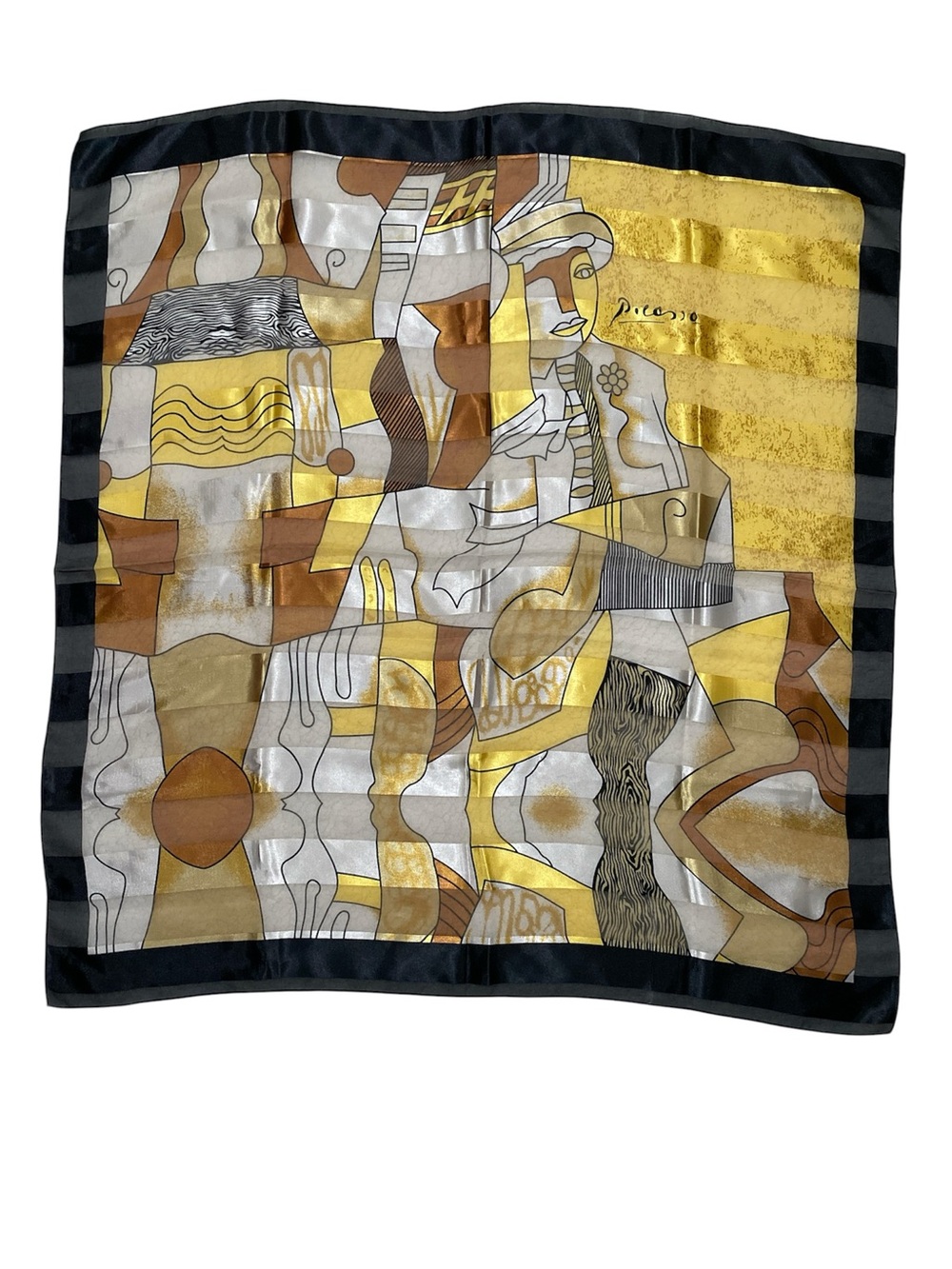 Picasso-Inspired Women's Scarf in Gold, Brown and Black